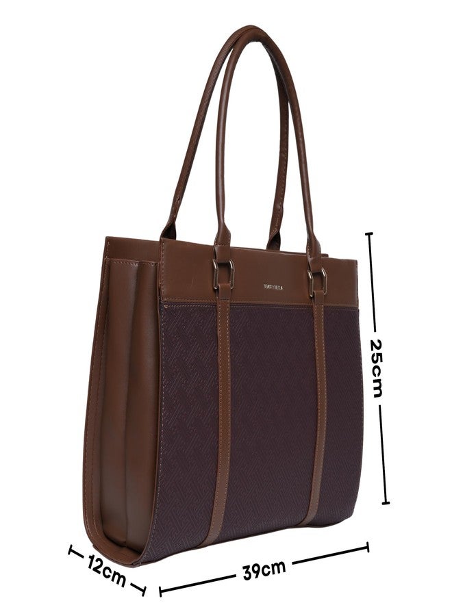 SANTORINI Beauty Bella Siena Women’s Structured Tote Bag | Office Handbag with Dual Compartments | Classic Designer Tote for Work & Everyday Use (Brown) - Image 2